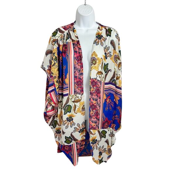 Umgee Boho Floral Kimono Open Top Sz M/L Dolman Short Sleeve Long Blouse New - Picture 2 of 6